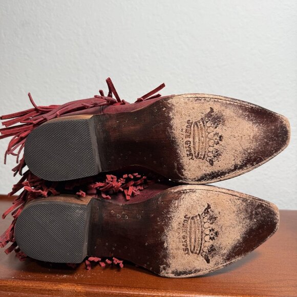 Junk Gypsy Lane Red Spitfire Fringe Booties Size 9 Leather Snip Toe Western Box - Picture 5 of 10